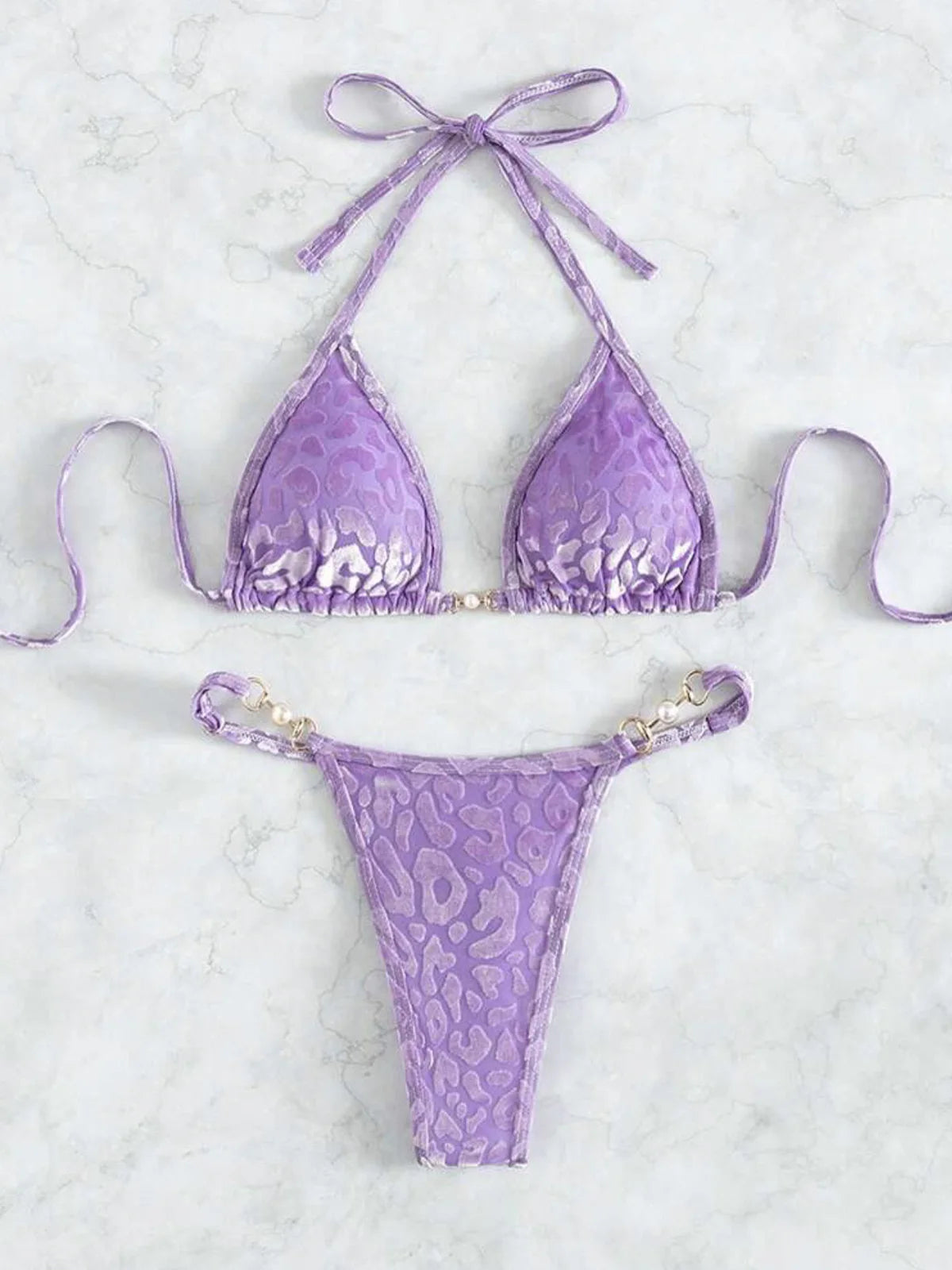 S- XL Leopard Halter Mini Micro Thong Bikini Women Swimwear Female Swimsuit Two-Pieces Bikini Set Bather Bathing Suit Swim V5207