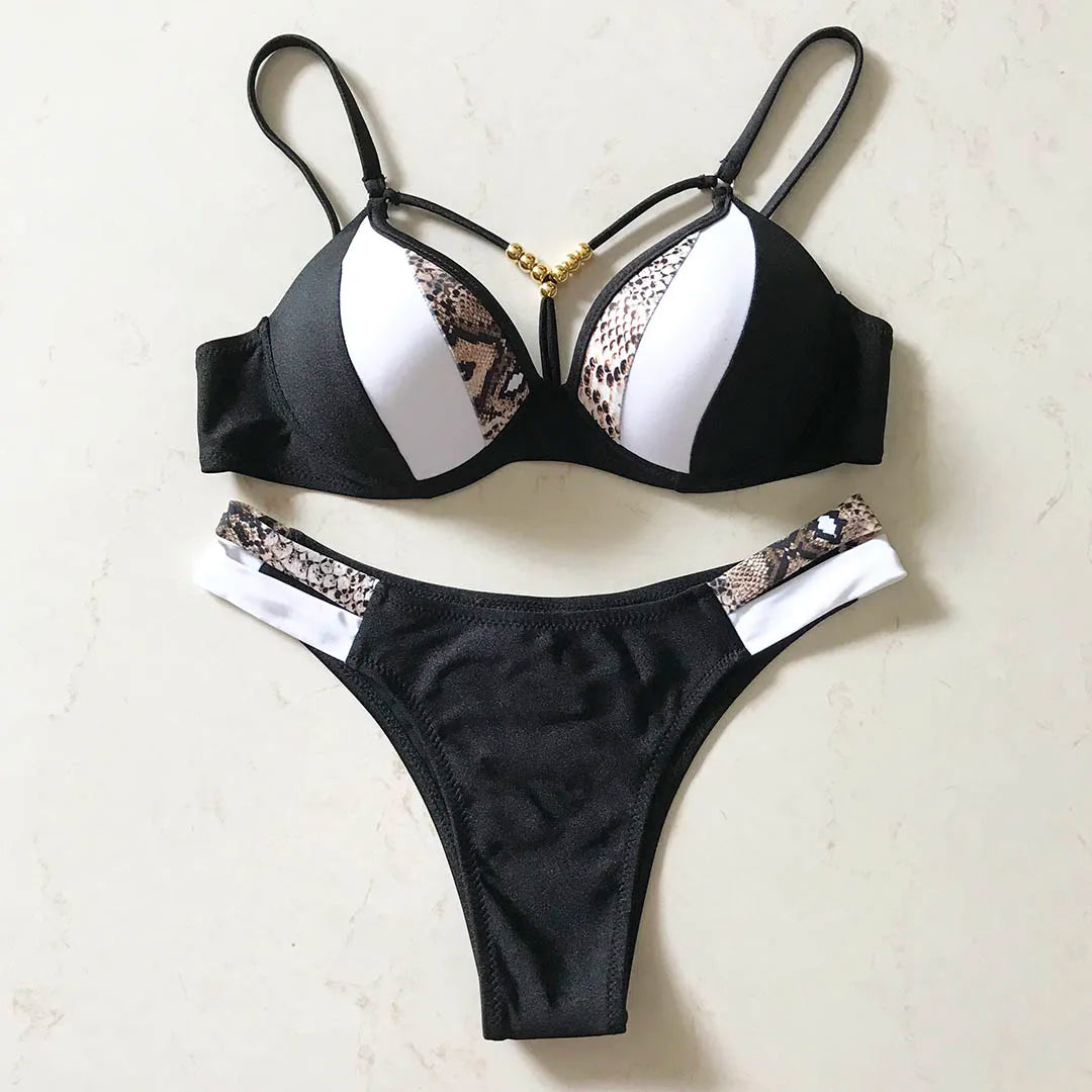 S - XL Splicing Bikini Push Up Swimsuit Female Swimwear Women Two-Pieces Bikini Set Bra Cup Bather Bathing Suit Swim V2103SW