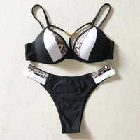 S - XL Splicing Bikini Push Up Swimsuit Female Swimwear Women Two-Pieces Bikini Set Bra Cup Bather Bathing Suit Swim V2103SW