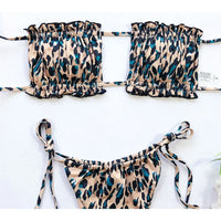 Sexy Leopard Bandeau Brazilian Bikini Swimsuit Female Swimwear Women Two-Pieces Bikini Set Pleated Bather Bathing Suit V1242L
