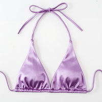 Sexy 13 Colors Halter Satin Brazilian Bikini Women Swimwear Female Swimsuit Two-Pieces Bikini Set Bather Bathing Suit Swim V4966