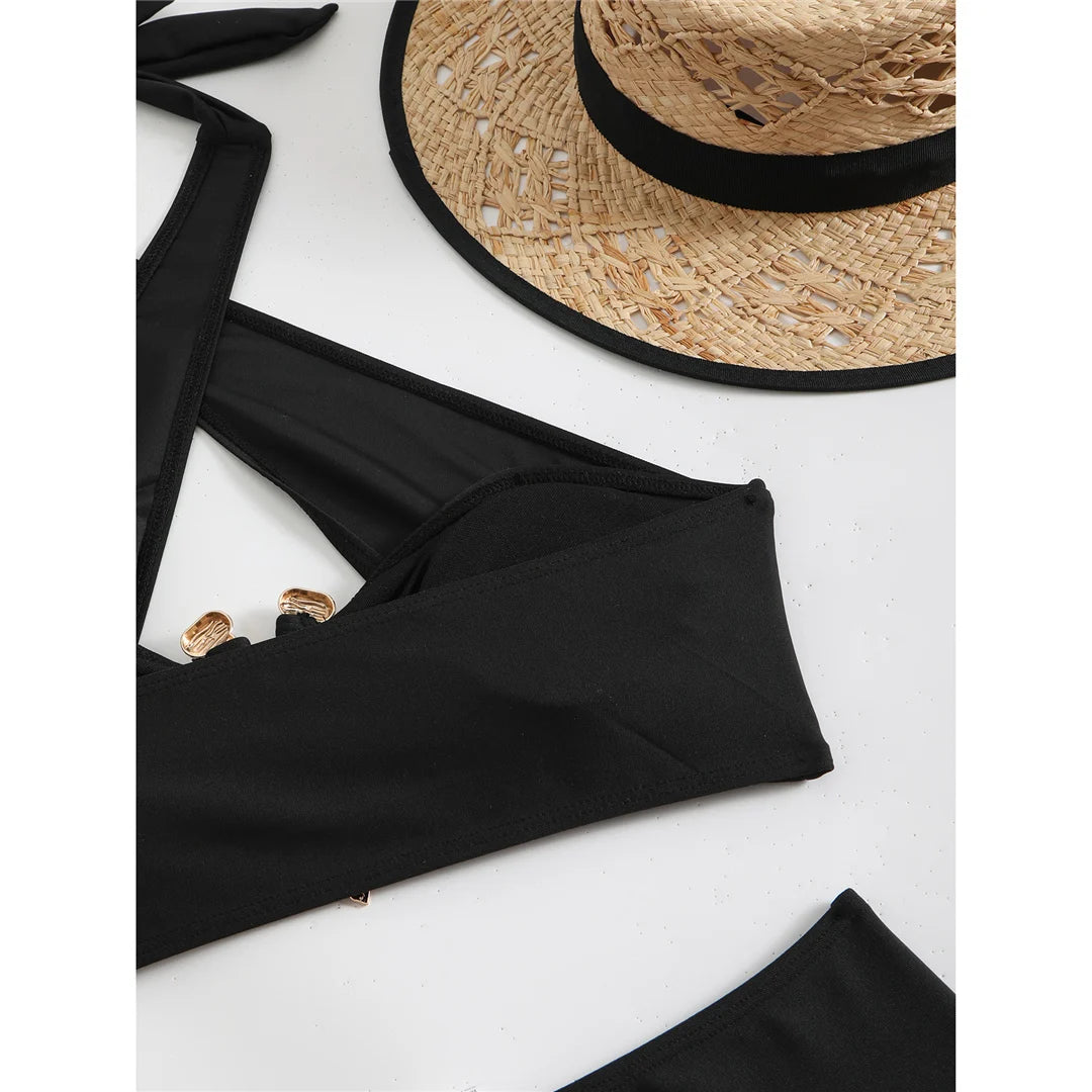 2026 Halter Cut Out High Waist Bikini Female Swimsuit Women Swimwear Two-Pieces Bikini Set Padded Bather Bathing Suit Swim V6256