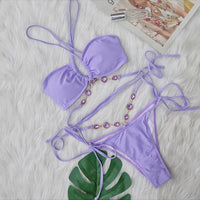Sexy Diamond Rhinestones Wrap Around Bikini Female Swimsuit Women Swimwear Two-Pieces Bikini Set Bather Bathing Suit Swim V5167