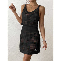 S - XL V Neck Hollow Out Crochet Knitted Tunic Beach Cover Up Cover-ups Beach Dress Mini Beach Wear Beachwear Female Women V7048