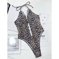 Leopard Metal Rings Halter Cut Out Monokini Women Swimwear One Piece Swimsuit Female High Leg Cut Bather Bathing Suit Swim V3752