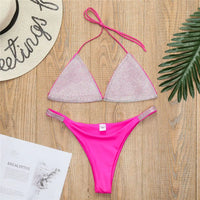 Luxury Shiny Bling Rhinestone Bikini Female Swimsuit Women Swimwear Two-Pieces Bikini Set Halter Bather Bathing Suit Swim V2049