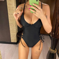 Sexy Lace Up Underwired One Piece Swimsuit Women Swimwear Female Backless Monokini Bather Bathing Suit Swim Lady V2906C