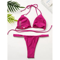 Sexy Wrinkled High Cut Thong Bikini Women Swimwear Female Swimsuit Two-Pieces Bikini Set Bather Bathing Suit Swim Lady V4010C