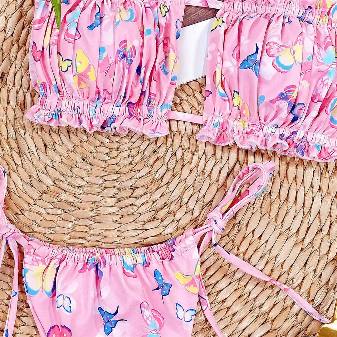 Sexy Leopard Bandeau Brazilian Bikini Swimsuit Female Swimwear Women Two-Pieces Bikini Set Pleated Bather Bathing Suit V1242L