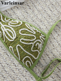 S - XL Green Printed Brazilian Bikini Women Swimwear Female Swimsuit Two-Pieces Bikini Set Padded Bather Bathing Suit Swim V8081