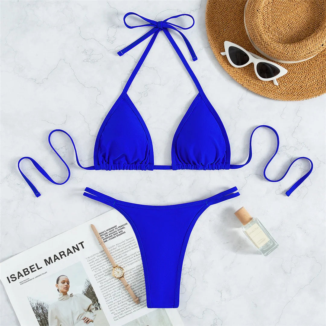 XS - L Rhinestone Extreme Mini Micro Thong Bikini Women Swimwear Female Swimsuit Two-Pieces Bikini Set Bather Bathing Suit V3384