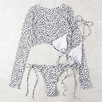S- XXL Leopard Printed Long Sleeve Bikini Women Swimwear Female Swimsuit Three-Pieces Bikini Set Bather Bathing Suit Swim V3193Y