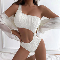 New Asymmetric Cut Out Wrinkled One Piece Swimsuit Women Swimwear Female One Shoulder Padded Bather Bathing Suit Swim Lady V4100