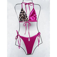 XS - L Leopard Halter Splicing Satin Bikini Female Swimsuit Women Swimwear Two-piece Bikini set Bather Bathing Suit Swim V4752SW