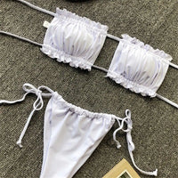 Sexy Leopard Bandeau Brazilian Bikini Swimsuit Female Swimwear Women Two-Pieces Bikini Set Pleated Bather Bathing Suit V1242L