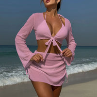 2026 Long Sleeve With Skirt Halter Bikini Women Swimwear Female Swimsuit Four-pieces Bikini set Bather Bathing Suit Swim V6358
