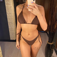 7 Colors Halter Brazilian Bikini Women Swimwear Female Swimsuit Two-Pieces Bikini Set Padded Bather Bathing Suit Swim Lady V3536