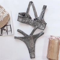 Sexy Snake Printed Asymmetric Bikini Female Swimsuit Women Swimwear Two-Pieces Bikini Set Strappy Bather Bathing Suit Swim V1923