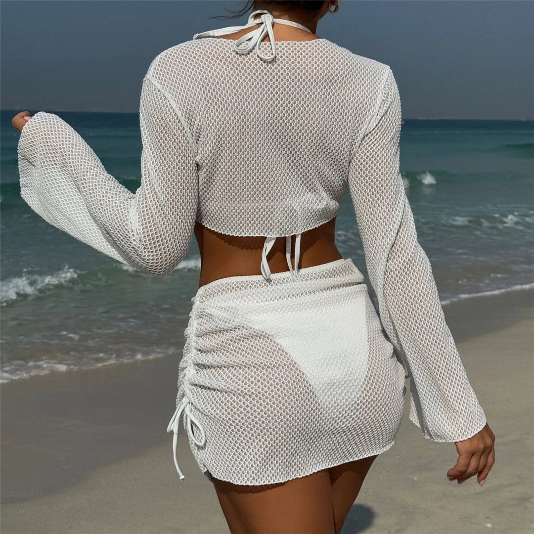 2026 Long Sleeve With Skirt Halter Bikini Women Swimwear Female Swimsuit Four-pieces Bikini set Bather Bathing Suit Swim V6358