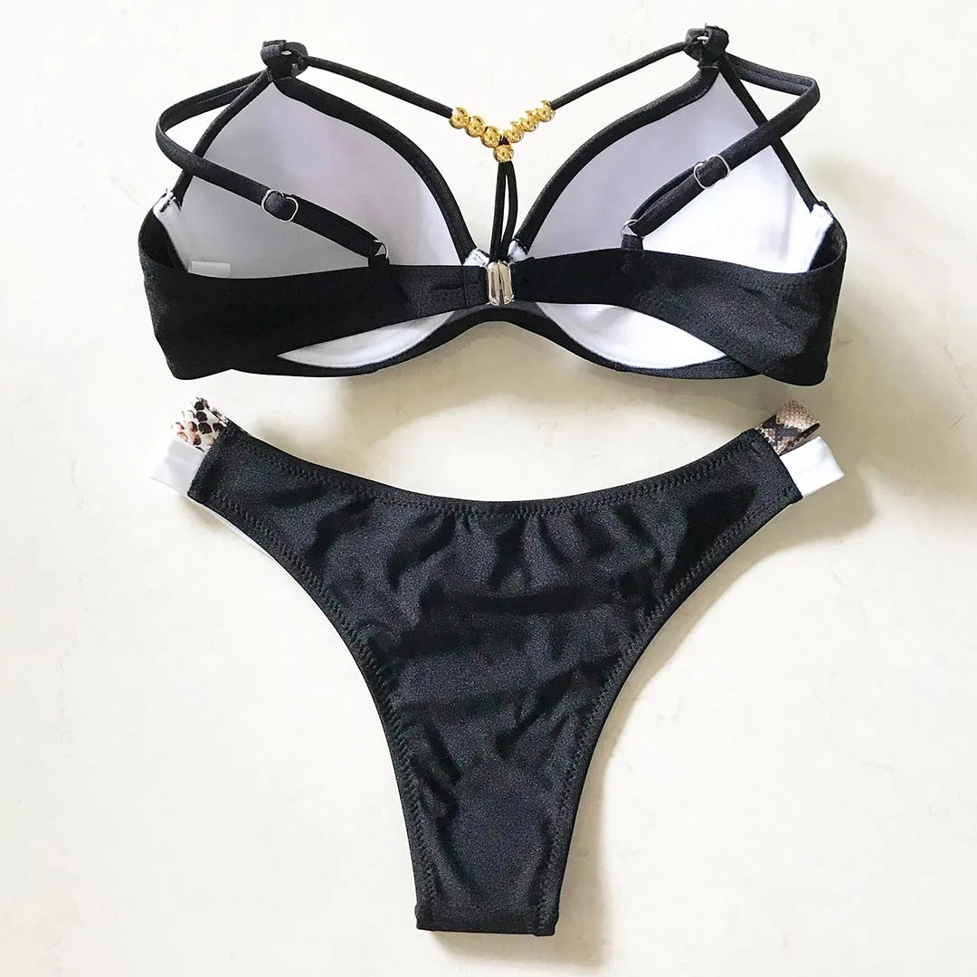 S - XL Splicing Bikini Push Up Swimsuit Female Swimwear Women Two-Pieces Bikini Set Bra Cup Bather Bathing Suit Swim V2103SW