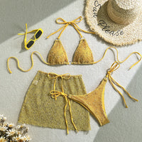 3PCS With Hollow Out Skirt Halter Bikini Female Swimsuit Women Swimwear Three-Pieces Bikini Set Bather Bathing Suit Swim V6451