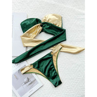 New Sexy Splicing Bandeau Strapless Bikini Women Swimwear Female Swimsuit Two-Pieces Bikini Set Bather Bathing Suit Swim V3859