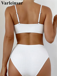 Pearls Ribbed High Waist Bikini Female Swimsuit Women Swimwear Two-Pieces Bikini Set Padded Bather Bathing Suit Swim Lady V4352