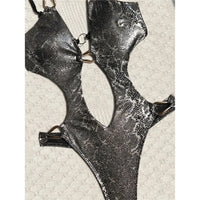 S - XL Snake Skin Deep V Neck Cut Out One Piece Swimsuit Women Swimwear Female Backless Monokini Bather Bathing Suit Swim V7985