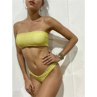 Glitter Sparkling Strapless Bikini Female Swimsuit Women Swimwear Two-Pieces Bikini Set Bandeau Bather Bathing Suit Swim V2236