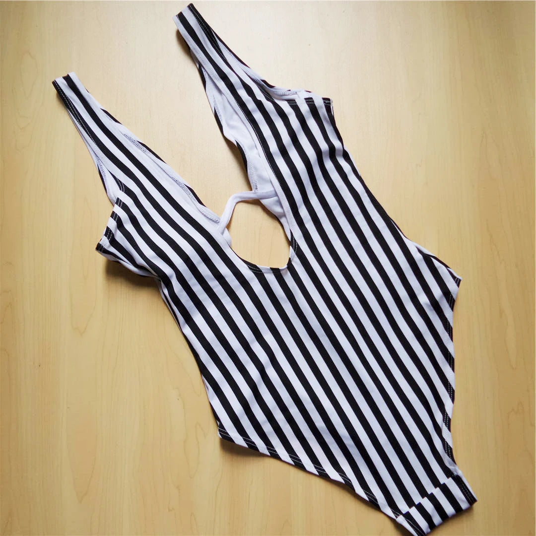 S - XL V shape Wire Striped Women Swimwear One Piece Swimsuit  Female V-bar Underwired Bather Bathing Suit Swim Monokini V472SW