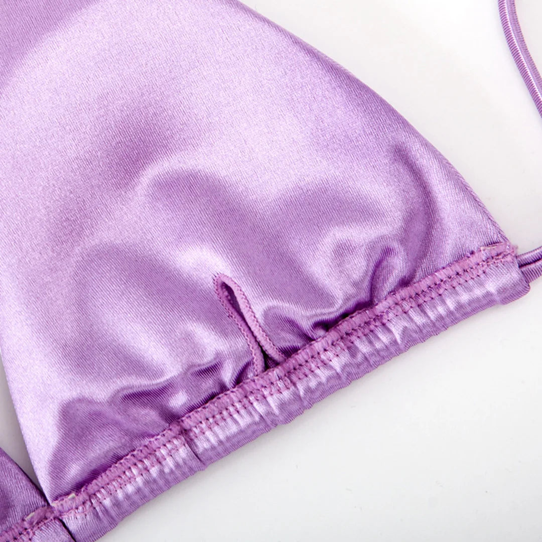 Sexy 13 Colors Halter Satin Brazilian Bikini Women Swimwear Female Swimsuit Two-Pieces Bikini Set Bather Bathing Suit Swim V4966