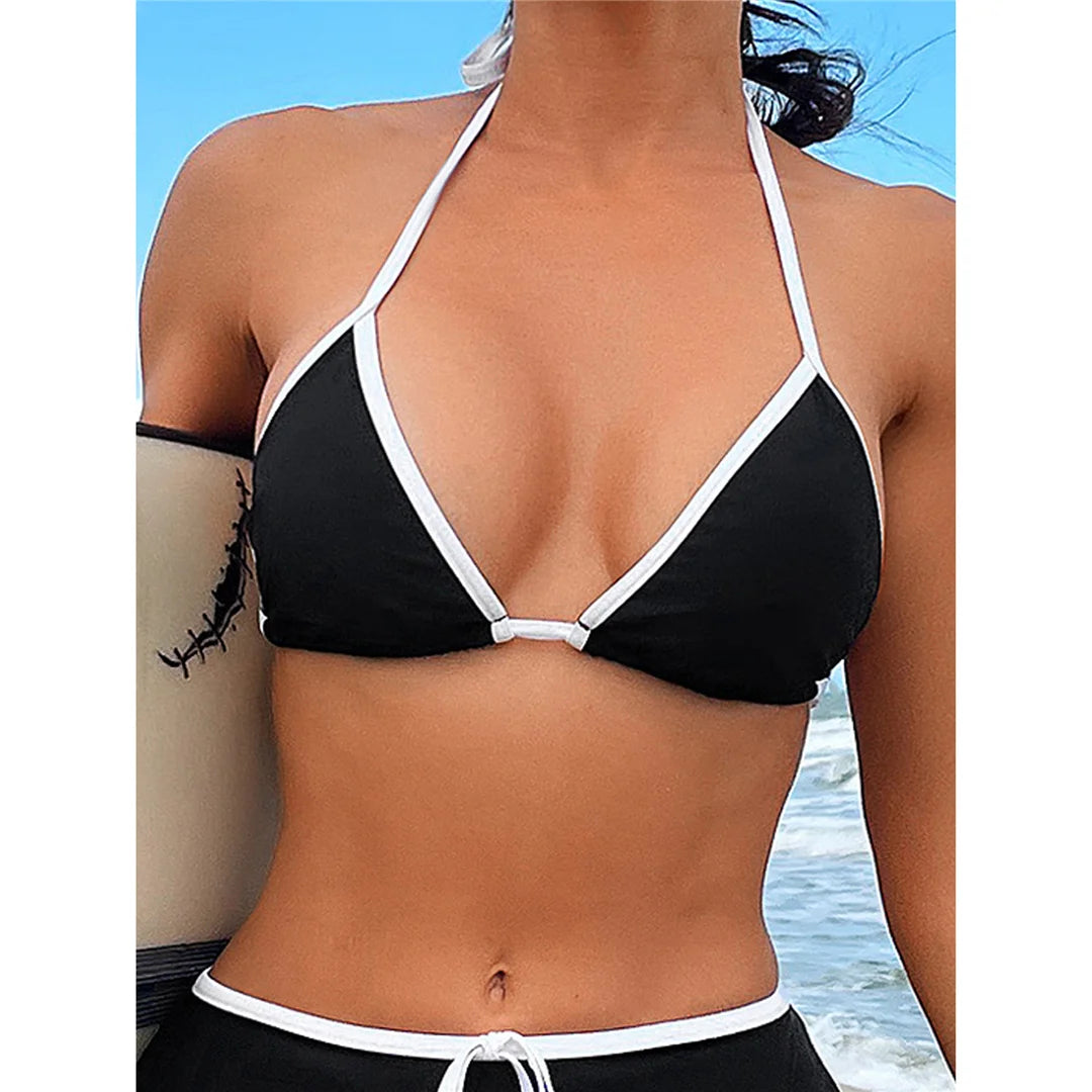 New Sexy Splicing Halter Bikini Female Swimsuit Women Swimwear Two-Pieces Bikini Set Beach Shorts Bather Bathing Suit Swim V5226