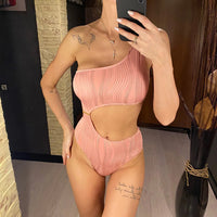 New Asymmetric Cut Out Wrinkled One Piece Swimsuit Women Swimwear Female One Shoulder Padded Bather Bathing Suit Swim Lady V4100