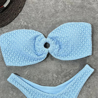 Wrinkled Bandeau High Cut Bikini Women Swimwear Female Swimsuit Two-Pieces Bikini Set Strapless Bather Bathing Suit Swim V3367