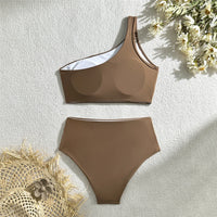 New Wrinkled One Shoulder High Waist Bikini Female Swimsuit Women Swimwear Two-Pieces Bikini Set Bather Bathing Suit Swim V5857