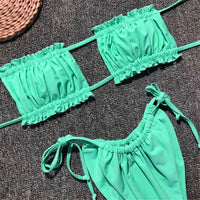 Sexy Leopard Bandeau Brazilian Bikini Swimsuit Female Swimwear Women Two-Pieces Bikini Set Pleated Bather Bathing Suit V1242L