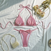 Glitter Sparkling Bow Halter Bikini Female Swimsuit Women Swimwear Two-Pieces Bikini Set Padded Bather Bathing Suit Swim V7567
