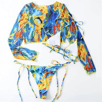 S- XXL Leopard Printed Long Sleeve Bikini Women Swimwear Female Swimsuit Three-Pieces Bikini Set Bather Bathing Suit Swim V3193Y