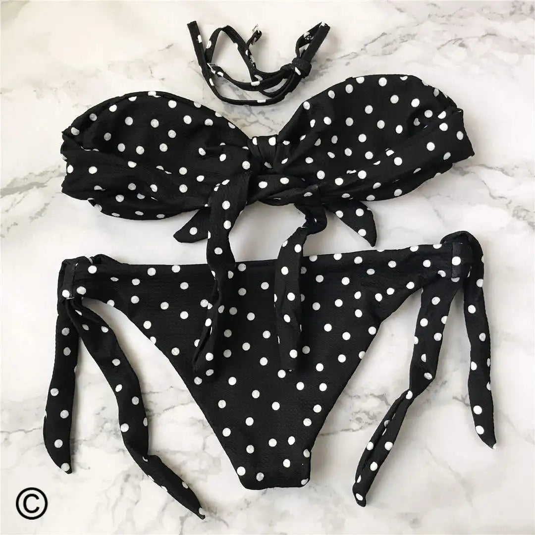 Sexy Leopard Polka Dot Knotted Brazilian Bikini Women Swimwear Female Swimsuit Two-Pieces Bikini Set Bather Bathing Suit V643