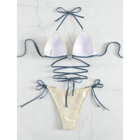 New Wrap Around Halter Wrinkled Bikini Women Swimwear Female Swimsuit Two-Pieces Bikini Set Bather Bathing Suit Swim Lady V4081
