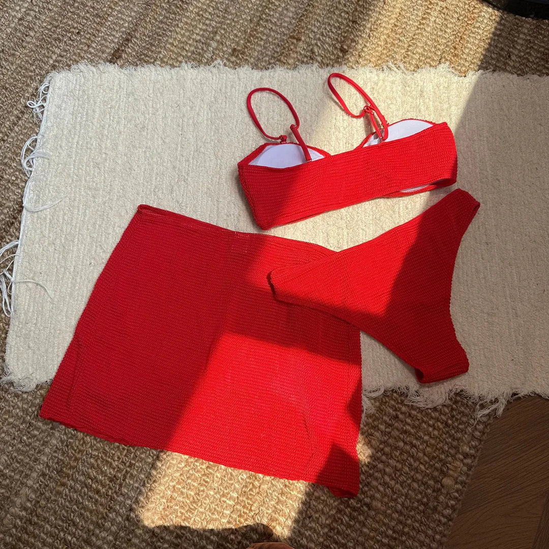 With Skirt High Leg Cut Brazilian Bikini Women Swimwear Female Swimsuit Three-pieces Bikini set Bather Bathing Suit Swim V6741
