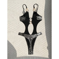 S - XL Snake Skin Deep V Neck Cut Out One Piece Swimsuit Women Swimwear Female Backless Monokini Bather Bathing Suit Swim V7985