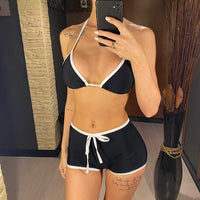 New Sexy Splicing Halter Bikini Female Swimsuit Women Swimwear Two-Pieces Bikini Set Beach Shorts Bather Bathing Suit Swim V5226