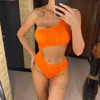 New Asymmetric Cut Out Wrinkled One Piece Swimsuit Women Swimwear Female One Shoulder Padded Bather Bathing Suit Swim Lady V4100