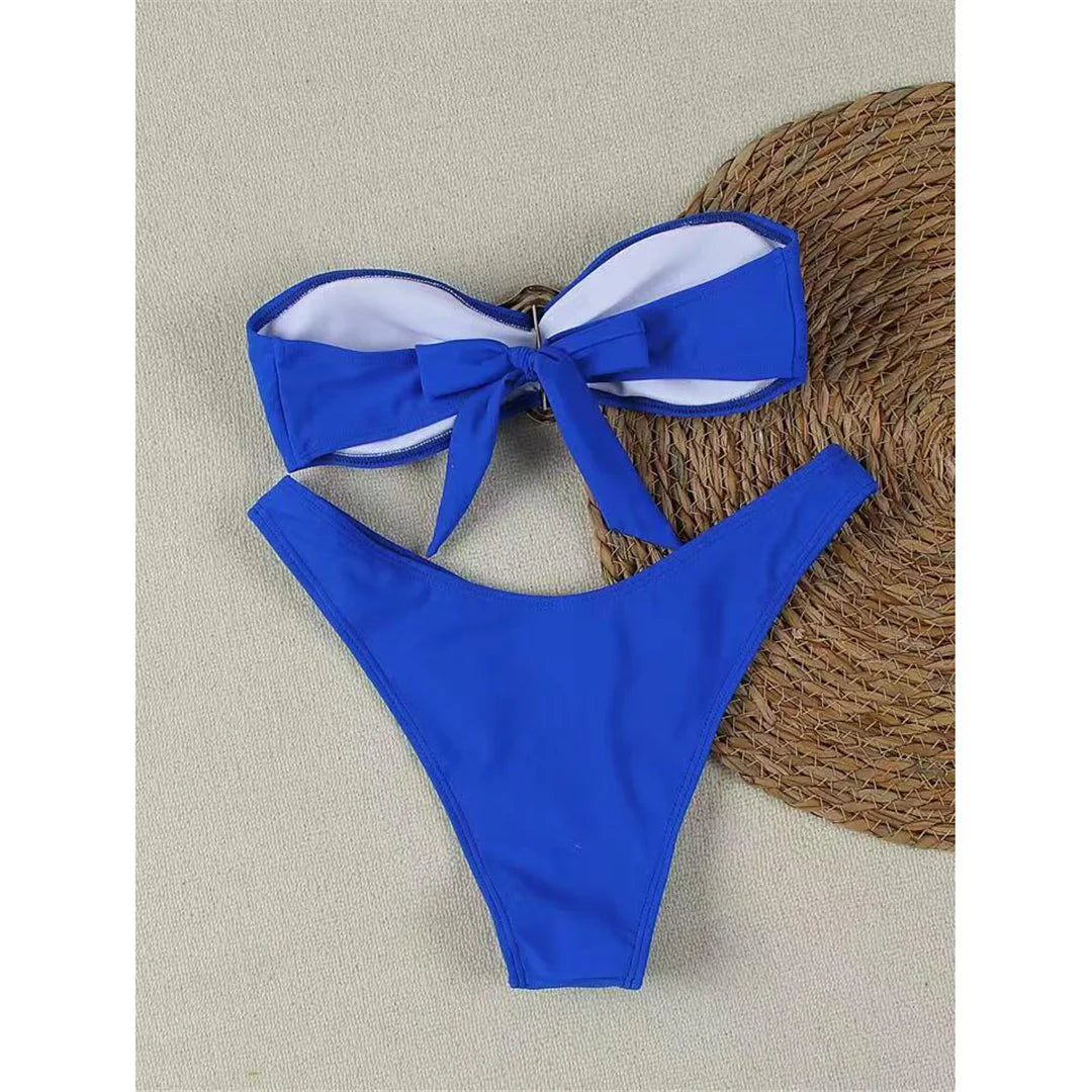 7 Colors Bandeau Metal Ring Brazilian Bikini Female Swimsuit Women Swimwear Two-Pieces Bikini Set Bather Bathing Suit Swim V6516