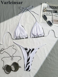 XS - L Zebra Halter Mini Thong Bikini Women Swimwear Female Swimsuit Two-Pieces Bikini Set Padded Bather Bathing Suit Swim V6759