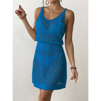 S - XL V Neck Hollow Out Crochet Knitted Tunic Beach Cover Up Cover-ups Beach Dress Mini Beach Wear Beachwear Female Women V7048