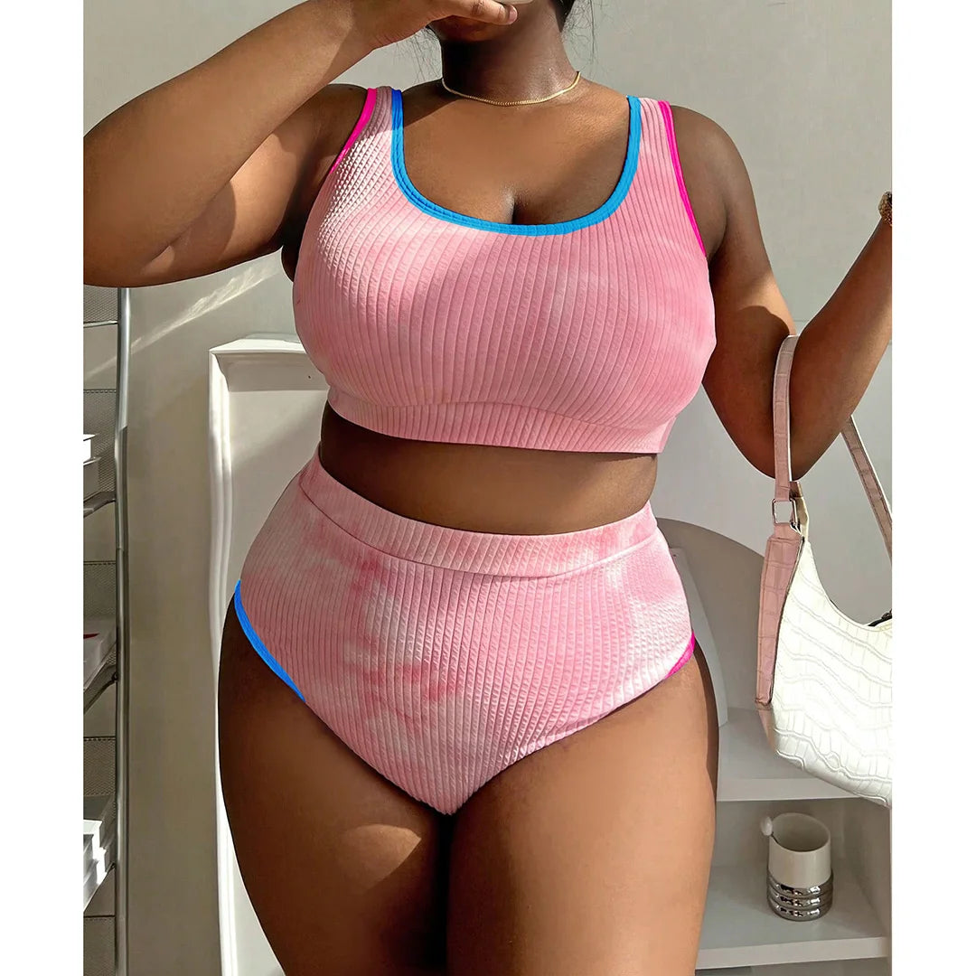 0XL - 4XL New Tie Dye Bikini Large Size Swimwear Plus Size Women Swimsuit Female Two-Pieces Bikini Set Bather Bathing Suit V5948