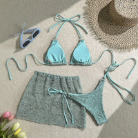 3PCS With Hollow Out Skirt Halter Bikini Female Swimsuit Women Swimwear Three-Pieces Bikini Set Bather Bathing Suit Swim V6451