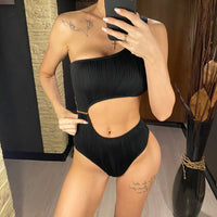 New Asymmetric Cut Out Wrinkled One Piece Swimsuit Women Swimwear Female One Shoulder Padded Bather Bathing Suit Swim Lady V4100